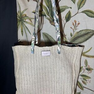 Victoria's Secret Beige Knit Tote with Floral Straps